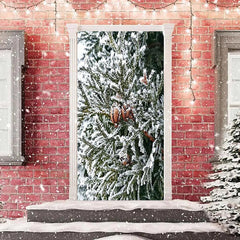 Lofaris Snowy Green Leaves Winter Merry Christmas Door Cover