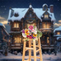 Lofaris Snowy House Dark Night Winter Christmas Backdrop