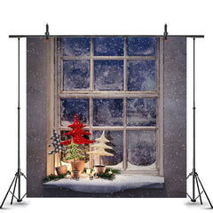 Lofaris Snowy Light Window Christmas Tree Photo Backdrop