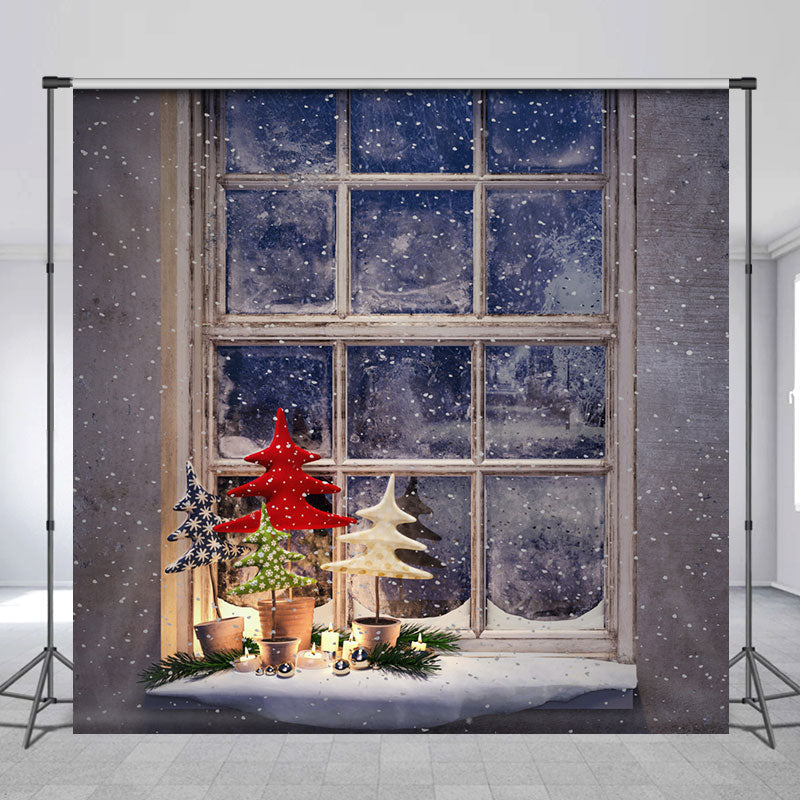 Lofaris Snowy Light Window Christmas Tree Photo Backdrop