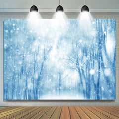 Lofaris Snowy Magic Forest Blue Dreamy Winter Photo Backdrop