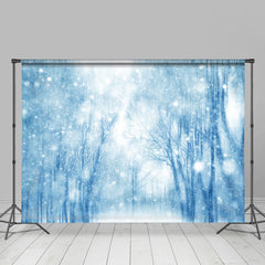 Lofaris Snowy Magic Forest Blue Dreamy Winter Photo Backdrop