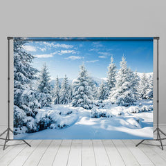 Lofaris Snowy Mountain Fir Forest Blue Sky Winter Backdrop