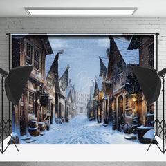 Lofaris Snowy Old Town Street Winter Photography Backdrop