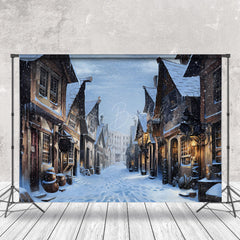 Lofaris Snowy Old Town Street Winter Photography Backdrop