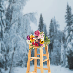 Lofaris Snowy Pine Forest Photography Backdrop In The Evening