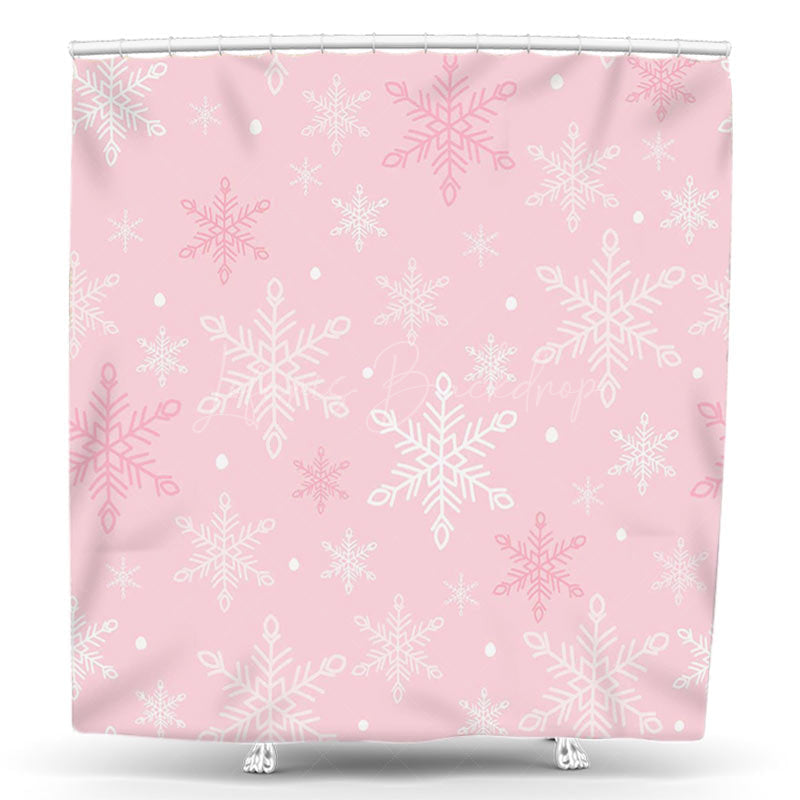 Lofaris Snowy Pink White Ice Crystals Winter Shower Curtain