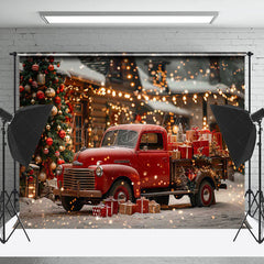 Lofaris Snowy Red Car Trees Bokeh Light Christmas Backdrop