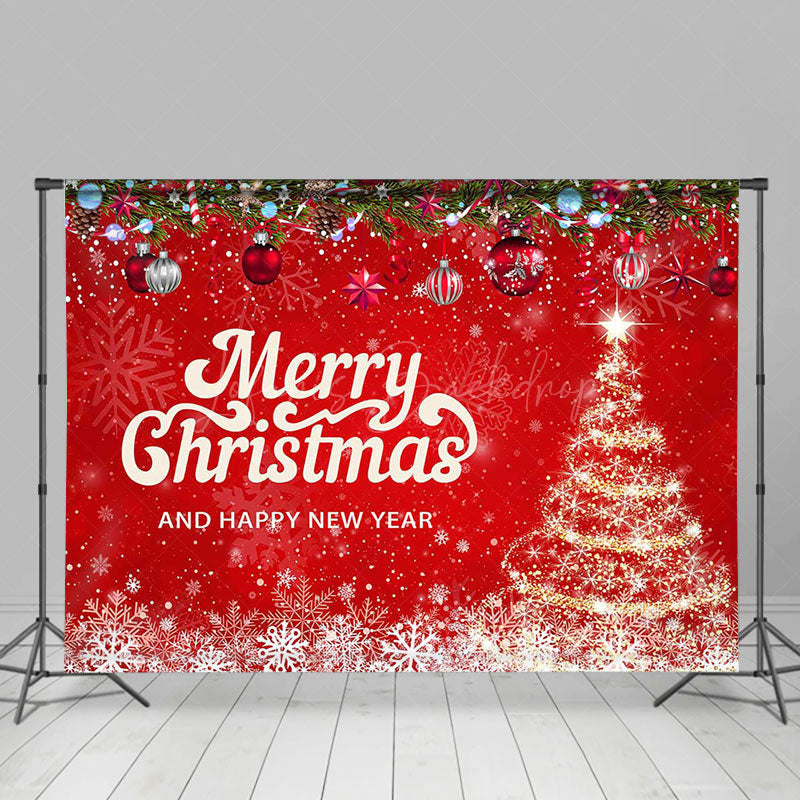 Lofaris Snowy Red Merry Christmas Happy New Year Backdrop