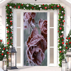 Lofaris Snowy Red Rose Plant Merry Christmas Door Cover