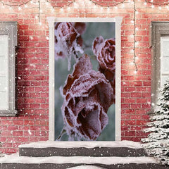 Lofaris Snowy Red Rose Plant Merry Christmas Door Cover