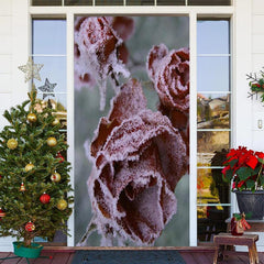 Lofaris Snowy Red Rose Plant Merry Christmas Door Cover