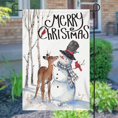 Lofaris Snowy Snowman Deer Tree Merry Christmas Garden Flag