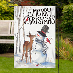 Lofaris Snowy Snowman Deer Tree Merry Christmas Garden Flag