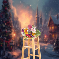 Lofaris Snowy Town Load Tree Winter Christmas Photo Backdrop