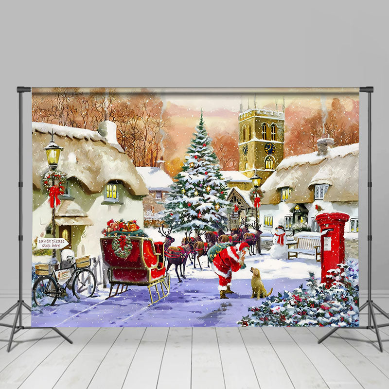 Lofaris Snowy Town Santa Claus Dog Merry Christmas Backdrop