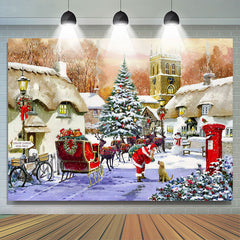 Lofaris Snowy Town Santa Claus Dog Merry Christmas Backdrop