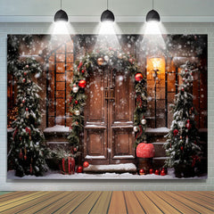 Lofaris Snowy Wooden Door Light Winter Christmas Backdrop