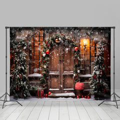 Lofaris Snowy Wooden Door Light Winter Christmas Backdrop