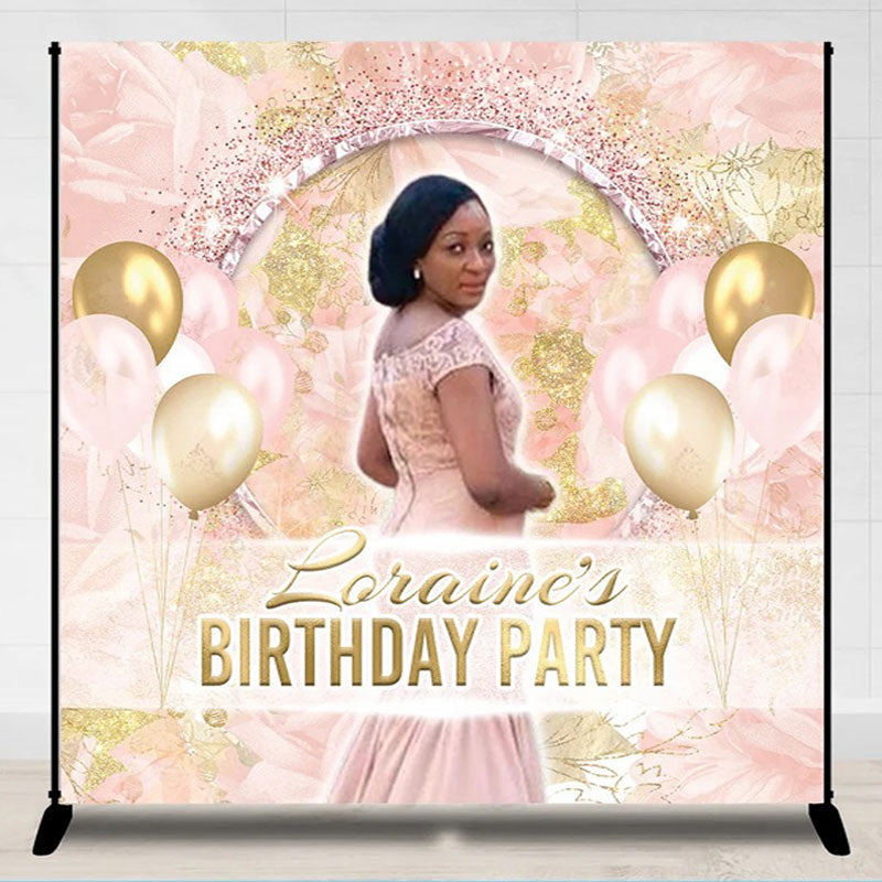 Lofaris Soft Pink Floral Custom Photo Name Birthday Backdrop