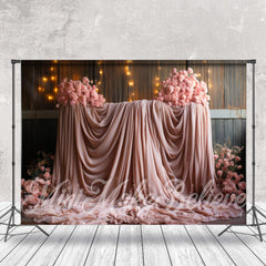 Lofaris Soft Pink Gauze Roses Wood Wall Floral Backdrop