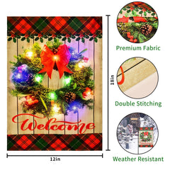 Lofaris Solar LED Christmas Welcome Wreath Garden Flag