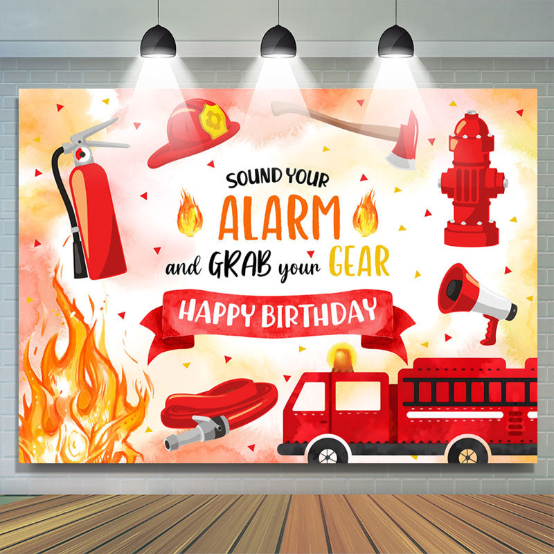 Lofaris Sound Alarm Grab Gear Fireman Boy Birthday Backdrop