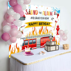 Lofaris Sound The Alarm Red Fire Truck Birthday Backdrop