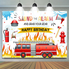 Lofaris Sound The Alarm Red Fire Truck Birthday Backdrop