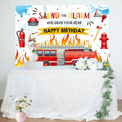 Lofaris Sound The Alarm Red Fire Truck Birthday Backdrop