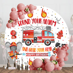 Lofaris Sound Your Alarm Truck Round Happy Birthday Backdrop