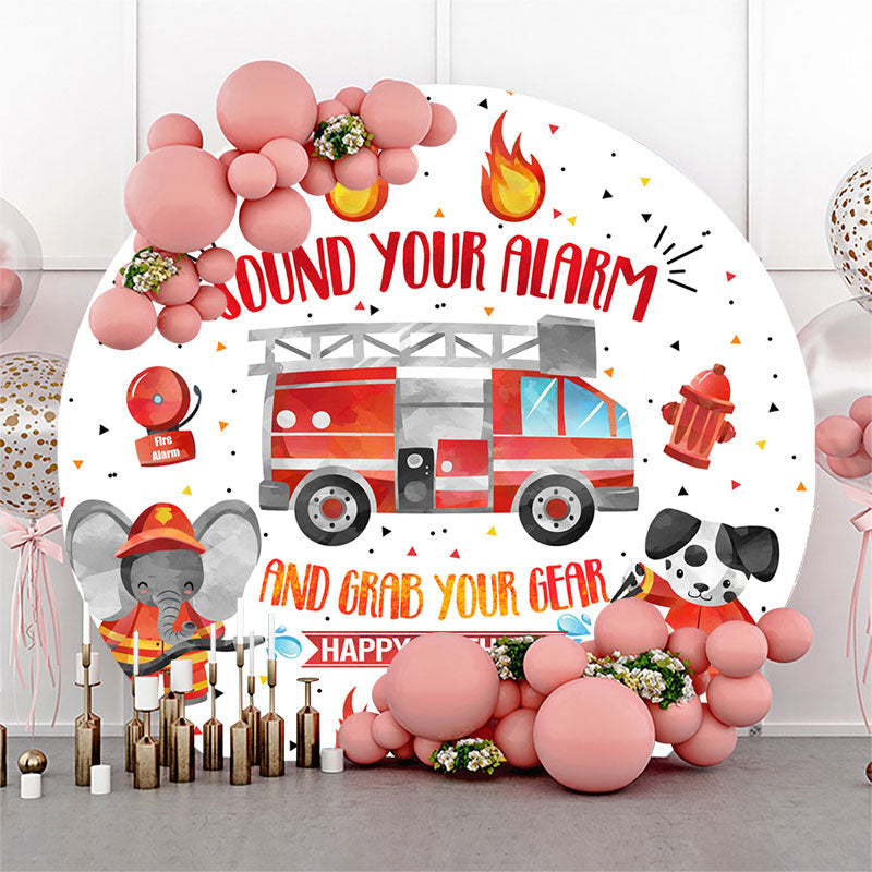 Lofaris Sound Your Alarm Truck Round Happy Birthday Backdrop