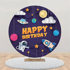 Lofaris Space Craft Planet Star Moon Round Birthday Backdrop