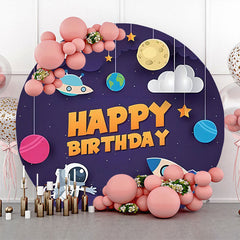 Lofaris Space Craft Planet Star Moon Round Birthday Backdrop