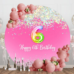 Lofaris Spark Sequin Pink Round Happy 6th Birthday Backdrop