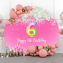 Lofaris Spark Sequin Pink Round Happy 6th Birthday Backdrop