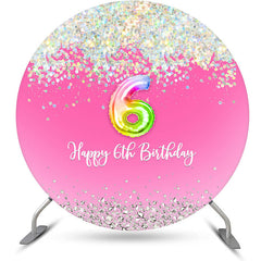 Lofaris Spark Sequin Pink Round Happy 6th Birthday Backdrop