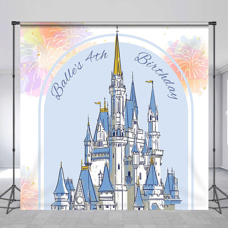 Lofaris Sparkle Blue Castle Customized 4th Birthday Backdrop