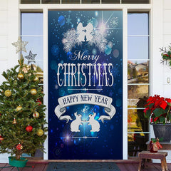 Lofaris Sparkle Blue Happy New Year Christmas Door Cover