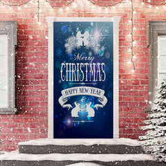 Lofaris Sparkle Blue Happy New Year Christmas Door Cover