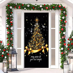 Lofaris Sparkle Gold Bow Tie Black Christmas Door Cover