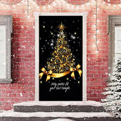 Lofaris Sparkle Gold Bow Tie Black Christmas Door Cover