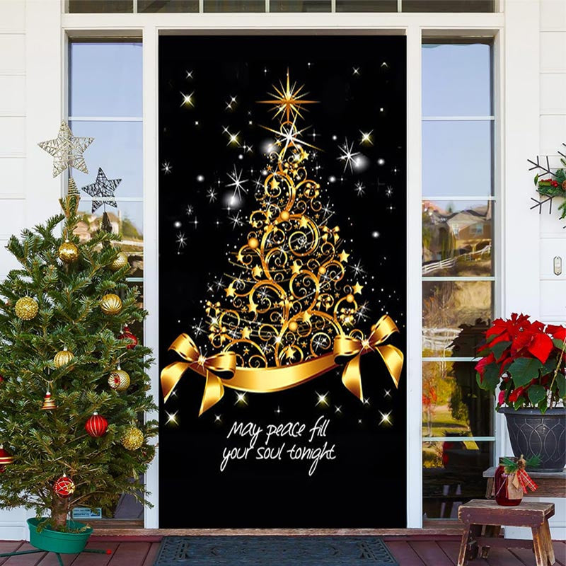 Lofaris Sparkle Gold Bow Tie Black Christmas Door Cover