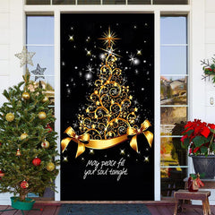 Lofaris Sparkle Gold Bow Tie Black Christmas Door Cover