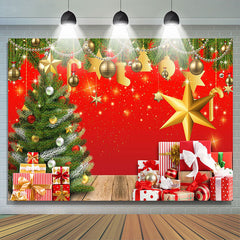 Lofaris Sparkle Green Xmas Tree Gift Red Christmas Backdrop