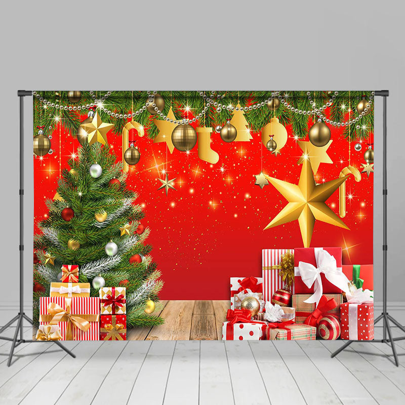 Lofaris Sparkle Green Xmas Tree Gift Red Christmas Backdrop