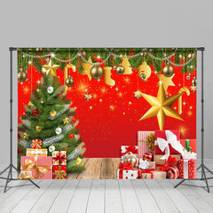 Lofaris Sparkle Green Xmas Tree Gift Red Christmas Backdrop