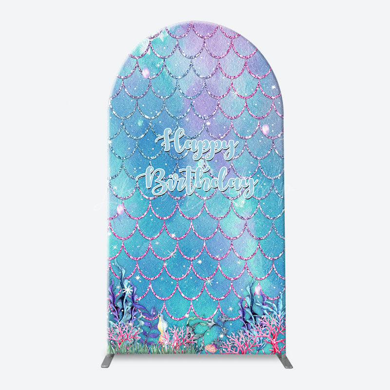 Lofaris Sparkle Scales Coral Mermaid Arch Birthday Backdrop