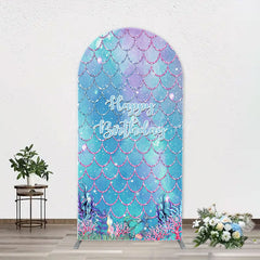 Lofaris Sparkle Scales Coral Mermaid Arch Birthday Backdrop