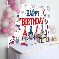 Lofaris Sparkle Usa Flag Gnome White Happy Birthday Backdrop